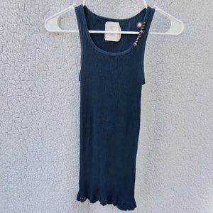 Free People Distressed Blue Tank Top with Gold Decals